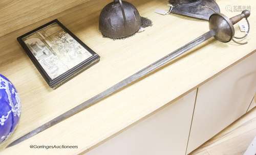 An 18th century style cup hilted sword, length 102cm