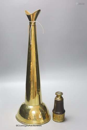 A Victorian mariner's brass amplifier, length 45cm and a Ros...