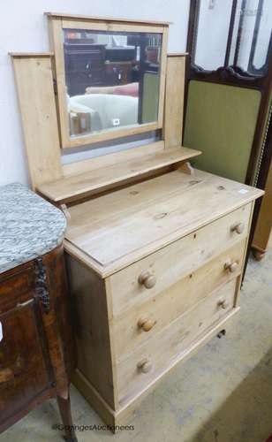 A Victorian pine dressing chest with mirror, width 88cm, dep...