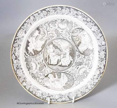 An early 19th century pearlware plate, transfer-printed with...