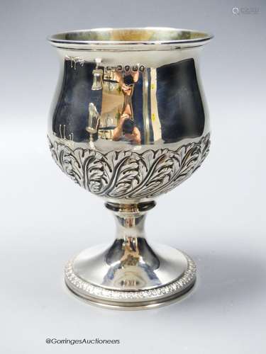 A George III silver goblet, embossed with band of oak leaves...