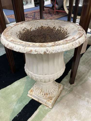 A pair of painted cast iron campana garden urns. D-40, H-46c...