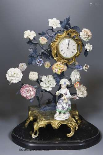 A 19th century and later Continental porcelain and ormolu fl...