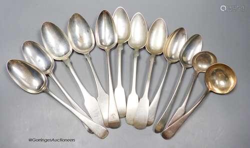 Seven assorted 18th and 19th century silver table spoons, an...