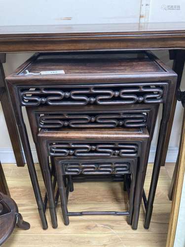 A quartetto of Chinese rectangular carved hardwood tables. W...