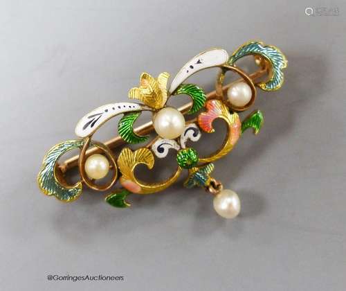 An early 20th century yellow metal enamel and seed pearl set...