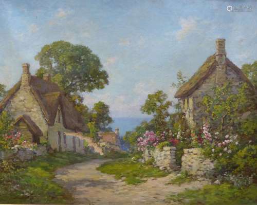 Tom Mostyn (1864-1930), oil on canvas, Coastal cottages, sig...