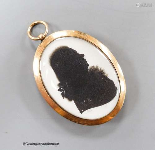 A yellow metal mounted oval double silhouette by John Miers,...