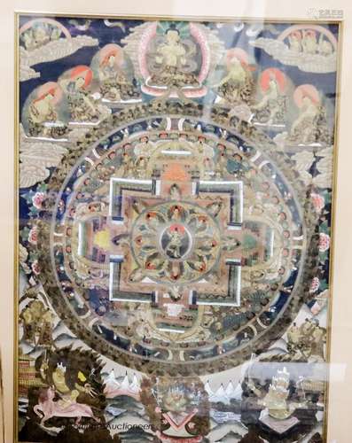 A framed and glazed Tibetan Mandala thangka