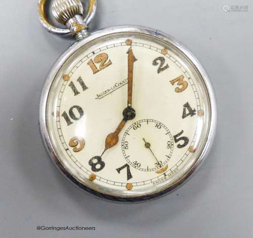 A Jaeger LeCoultre chrome cased military pocket watch, inscr...