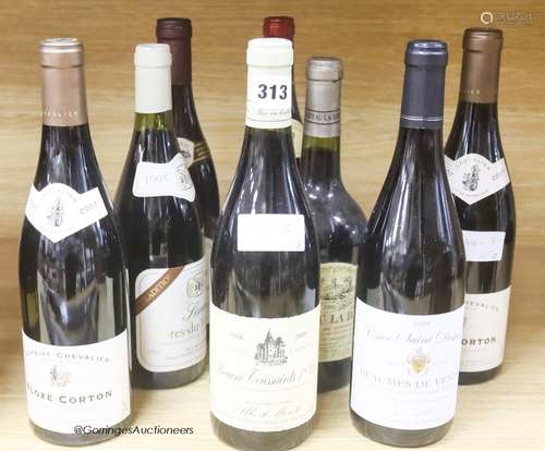 Seven assorted Burgundy wines including two Aloxe Corton Dom...