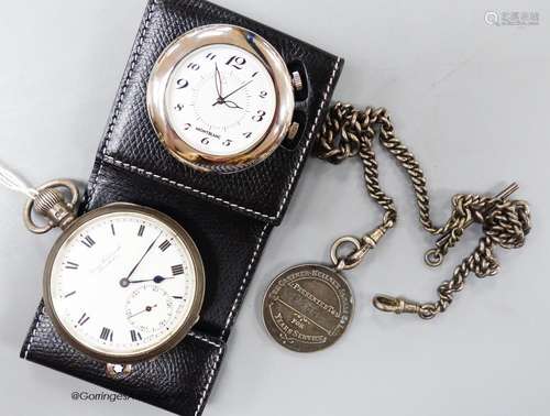 An early 20th century silver open faced keyless pocket watch...