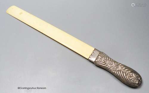 A late Victorian repousse silver handled ivory page turner, ...