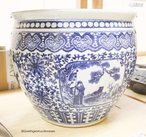 A 19th century Chinese blue and white jardiniere, height 34c...