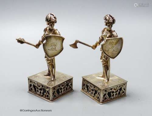 A pair of late 19th/early 20th century Hanau? white metal mi...