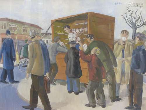 G. Webb (Modern British), watercolour and gouache, Workmen's...