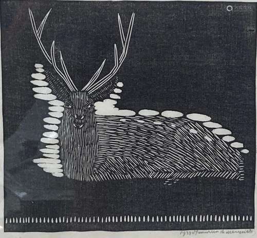 Samuel Jessurun de Mesquita (1868-1944), woodcut, Stag, sign...