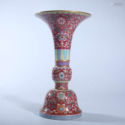 Qing Dynasty pink flower goblet with tangled branches and lo...