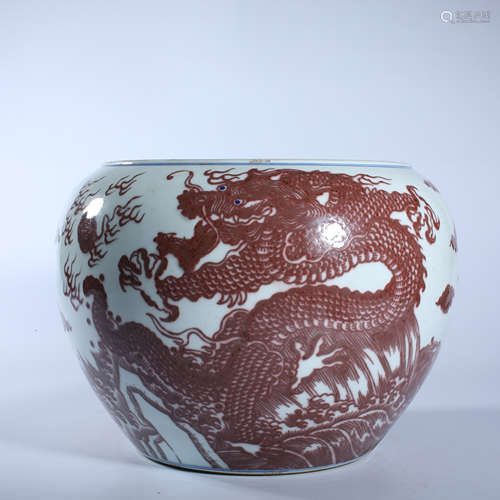 Underglaze red dragon jar in Qing Dynasty