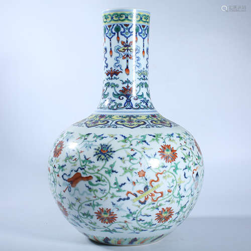 Qing Dynasty pastel twined lotus pattern celestial bottle