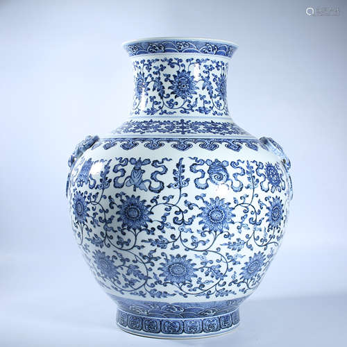 Qing Dynasty blue and white tangled branches lotus pattern d...