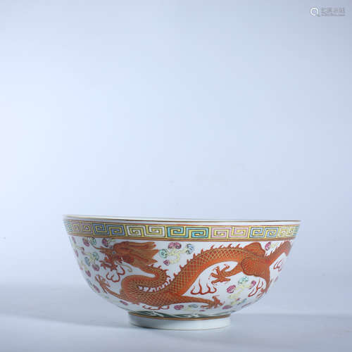 Qing Dynasty pink dragon and Phoenix bowl