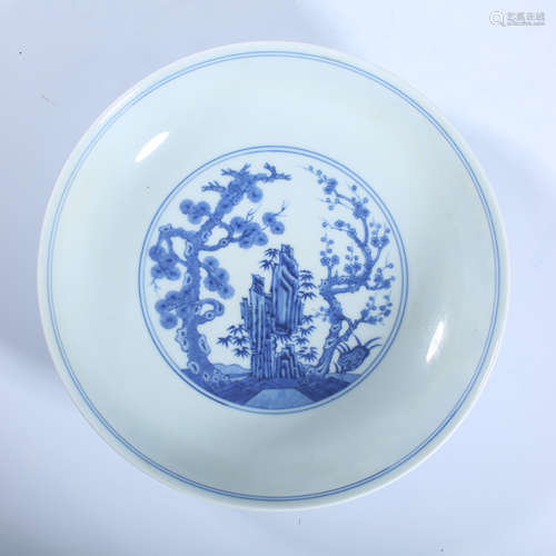 Qing Dynasty blue and white pine bamboo plum pattern plate