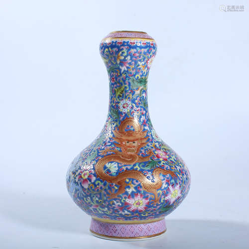 Qing Dynasty pink dragon pattern garlic bottle