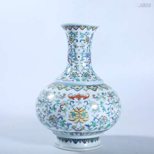 Qing Dynasty pastel twisted lotus bottle