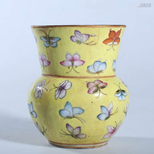 Qing Dynasty pink butterfly pattern slag bucket