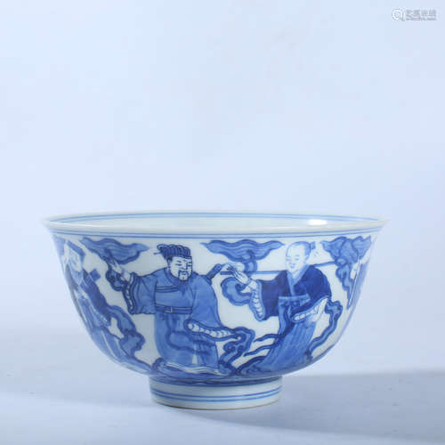 Blue and white figure story bowl of Qing Dynasty