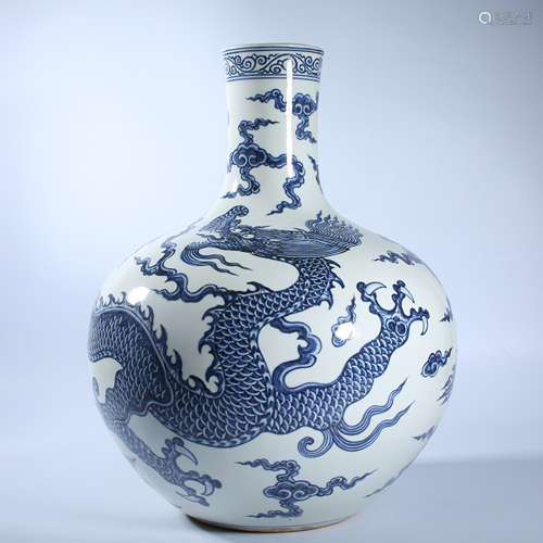 Ming Dynasty blue and white dragon pattern celestial vase