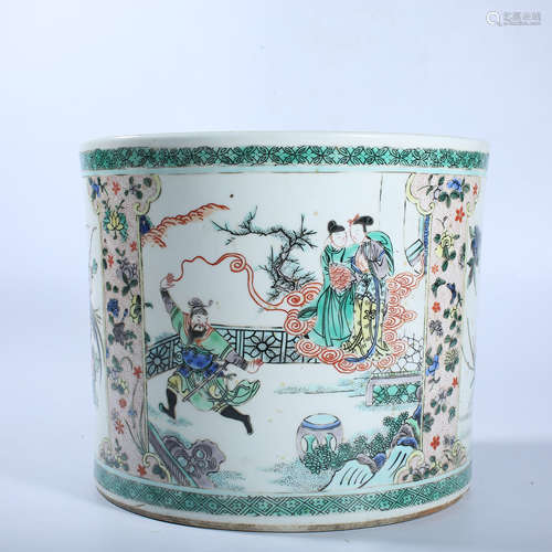 Colorful flower and bird pattern pen holder in Qing Dynasty