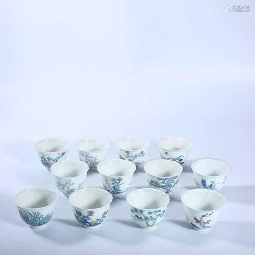 A set of Qing Dynasty pastel twelve flower god cup