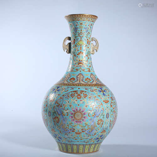 Qing Dynasty pastel twisted lotus bottle