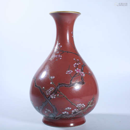 Qing Dynasty pink flower pattern jade pot spring bottle