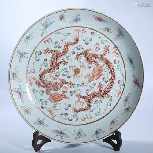 Qing Dynasty pink dragon plate