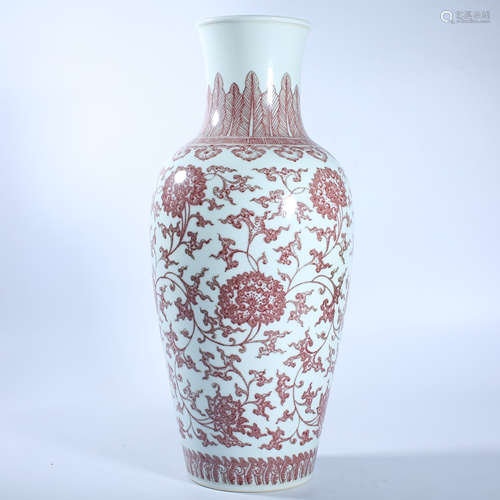 Qing Dynasty underglaze red lotus vase