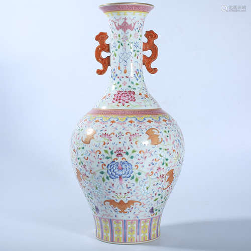 Qing Dynasty pastel double ear bottle