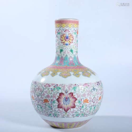 Qing Dynasty pastel twined lotus pattern celestial bottle