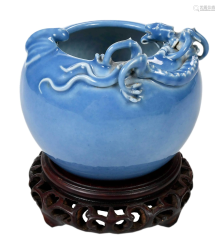 Chinese Clair de Lune Chilong Vase on Stand