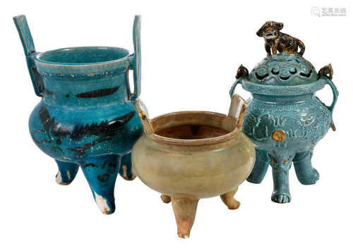 Three Chinese Glazed Tripod Censers