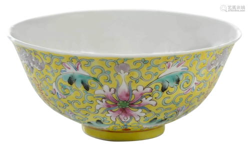 Chinese Yellow Ground Famille Rose Porcelain Bowl