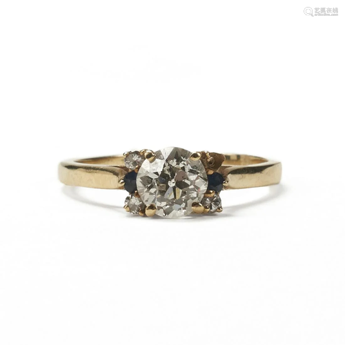 14K Gold European Cut Diamond Ring