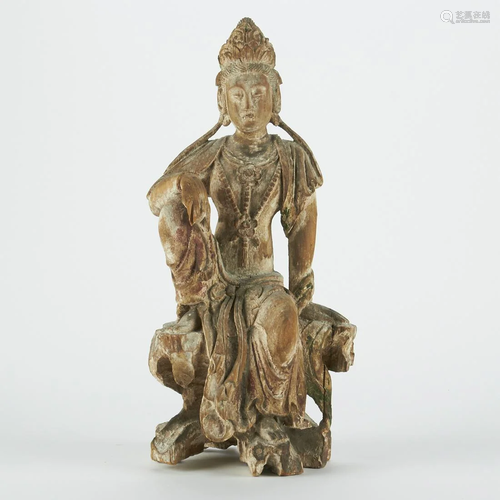 Early Chinese Carved Wood and Gessoed Guanyin