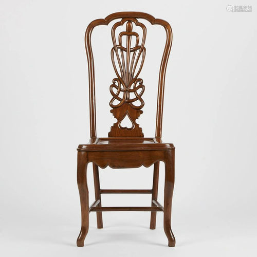 Chinese Export Carved Wooden Chair Art Nouveau