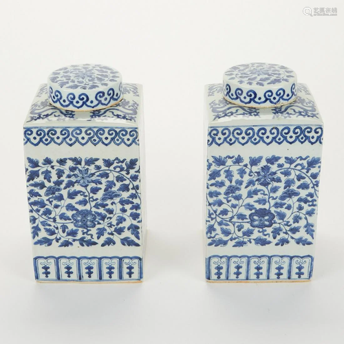 Pair of Chinese Export Blue & White Porcelain Ginger