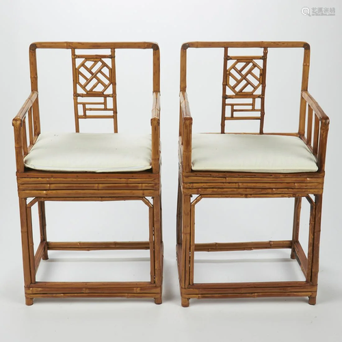 Pair of Chinese Spotted Bamboo Armchairs