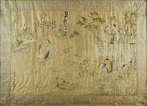 19th c. Chinese Silk Embroidered Garden Scene