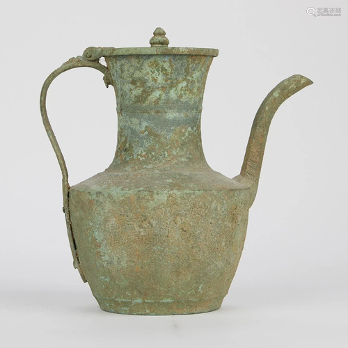 Large Antique Korean Bronze Ewer Pitcher